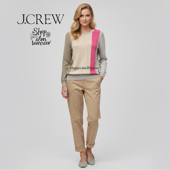 J.Crew vertical color-block stripe fine merino wool crewneck sweater *iamwarrior - Picture 1 of 8